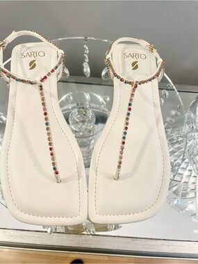 Sarto Rhinestone T Strap Sandals Size 8.5